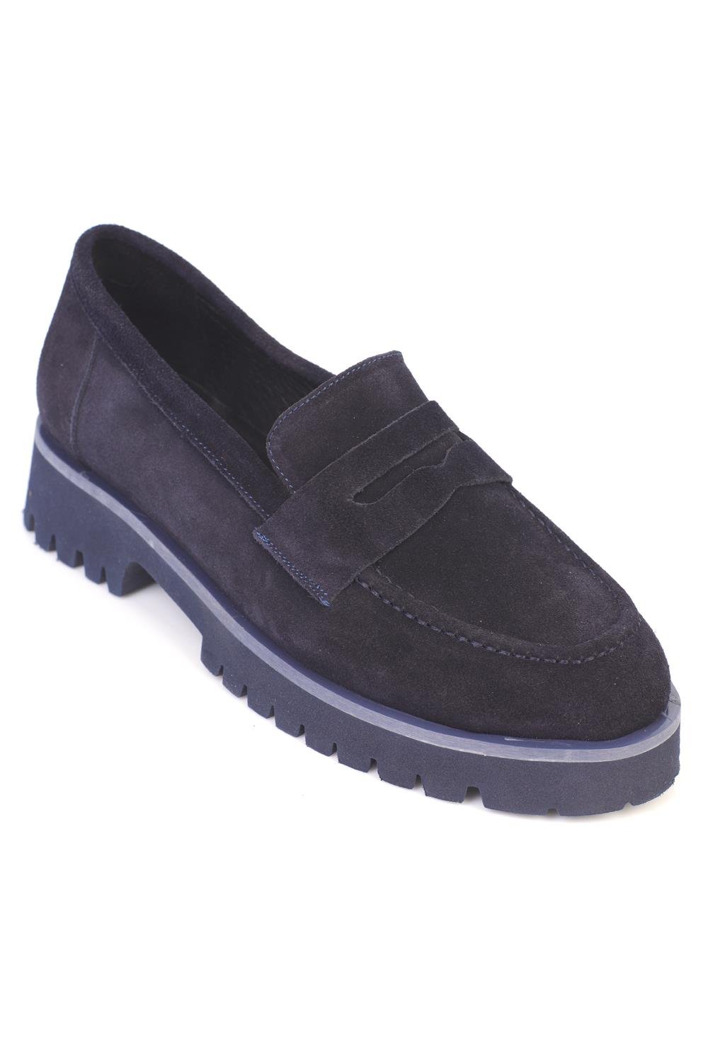 Capone Cork Sole Leather Women Navy Suede Loafer