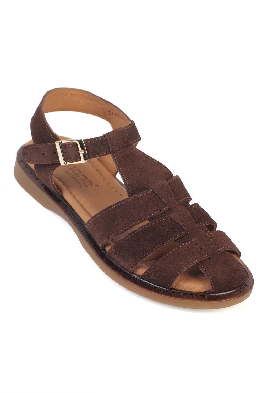 Capone Corrine Genuine Suede Gladiator Flat Heel Women Brown Sandal