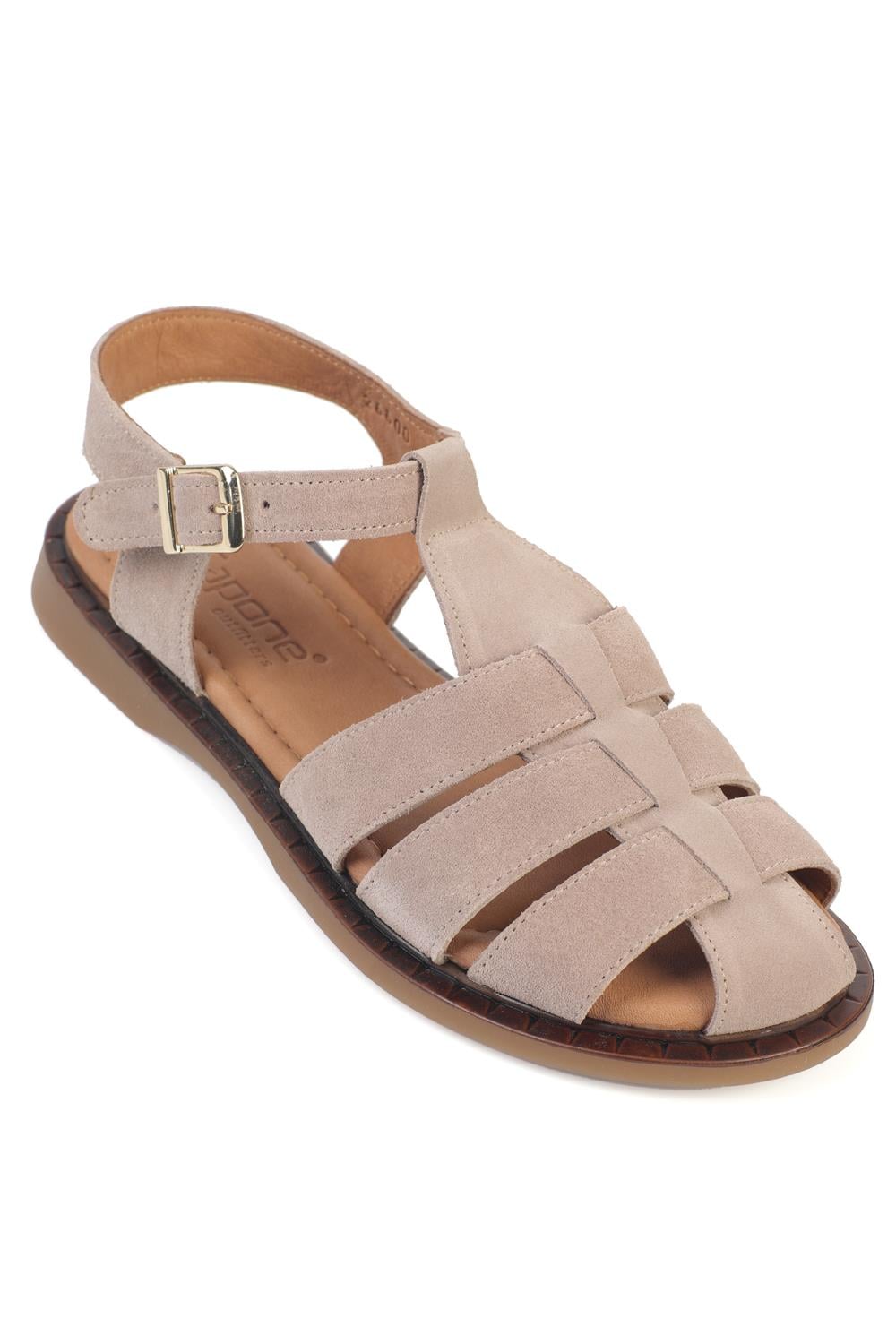 Capone Corrine Genuine Suede Gladiator Flat Heel Women Beige Sandal