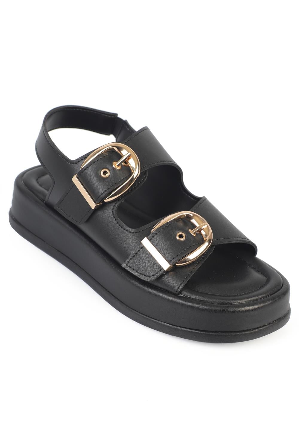 Capone Cortney Wedge Heel Double Band Buckle Women Black Sandal
