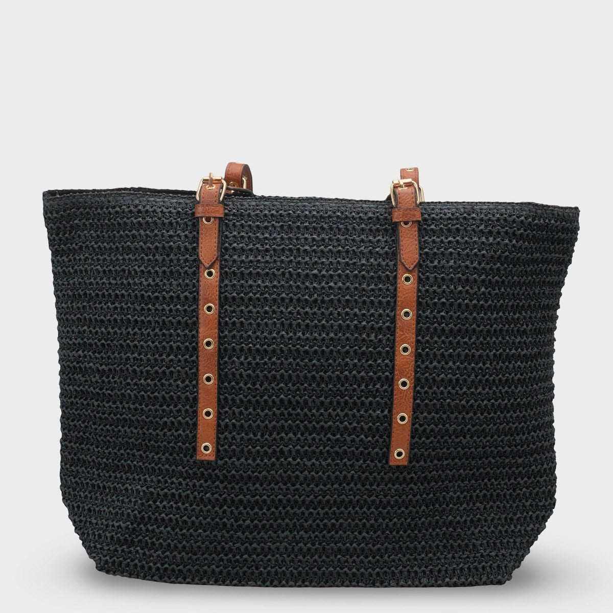 Capone Costa Blanca Raffia Look Women Black Tote Bag
