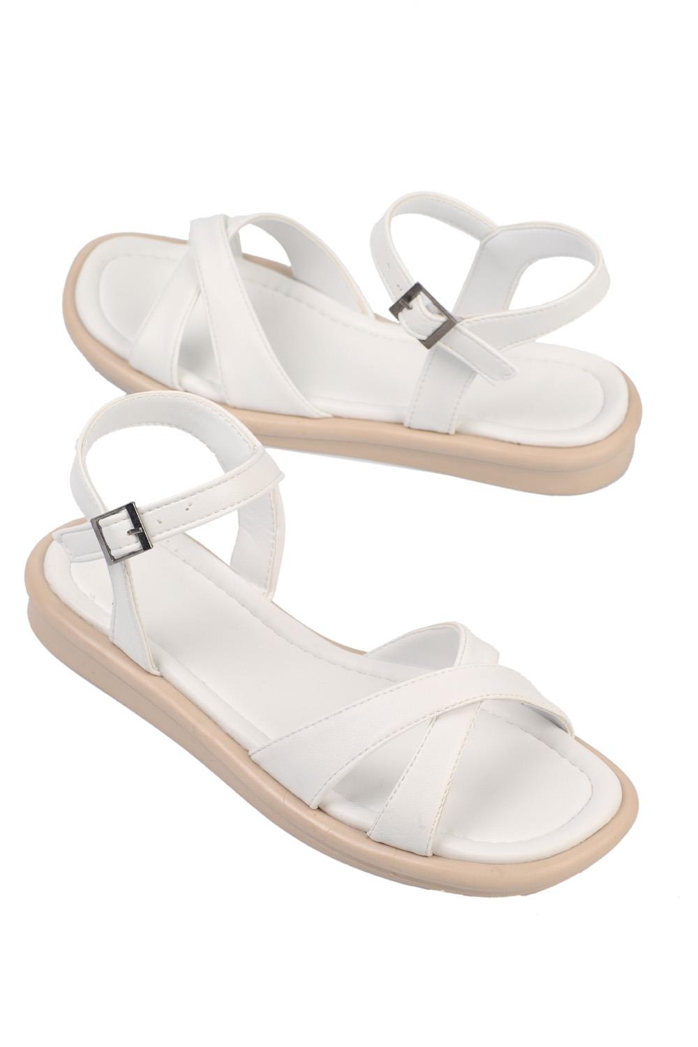 Flat N Heels Women's White Cross Strap Sandals
