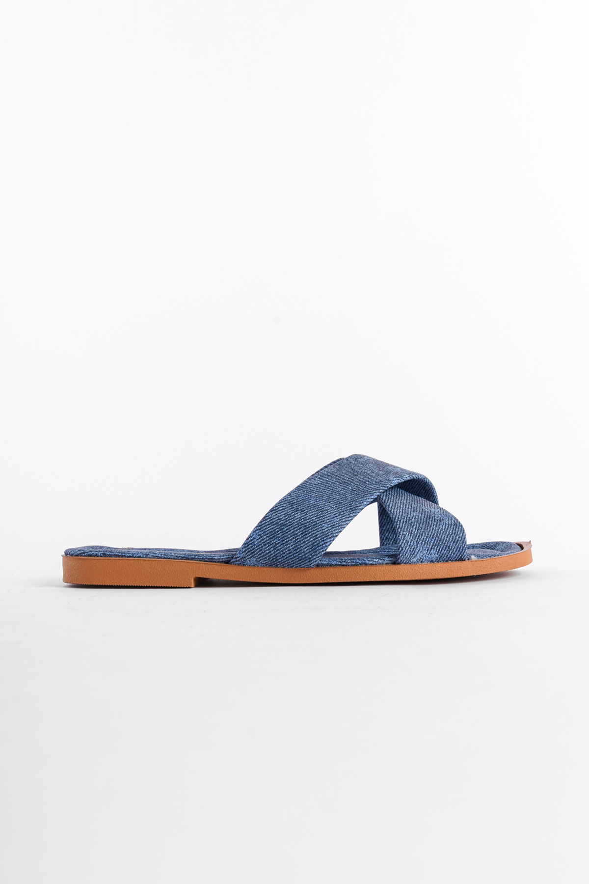 Capone Cross Band Soft Sole Blunt Toe Crinkly Patent Leather Women Dark Blue Daily Sandals