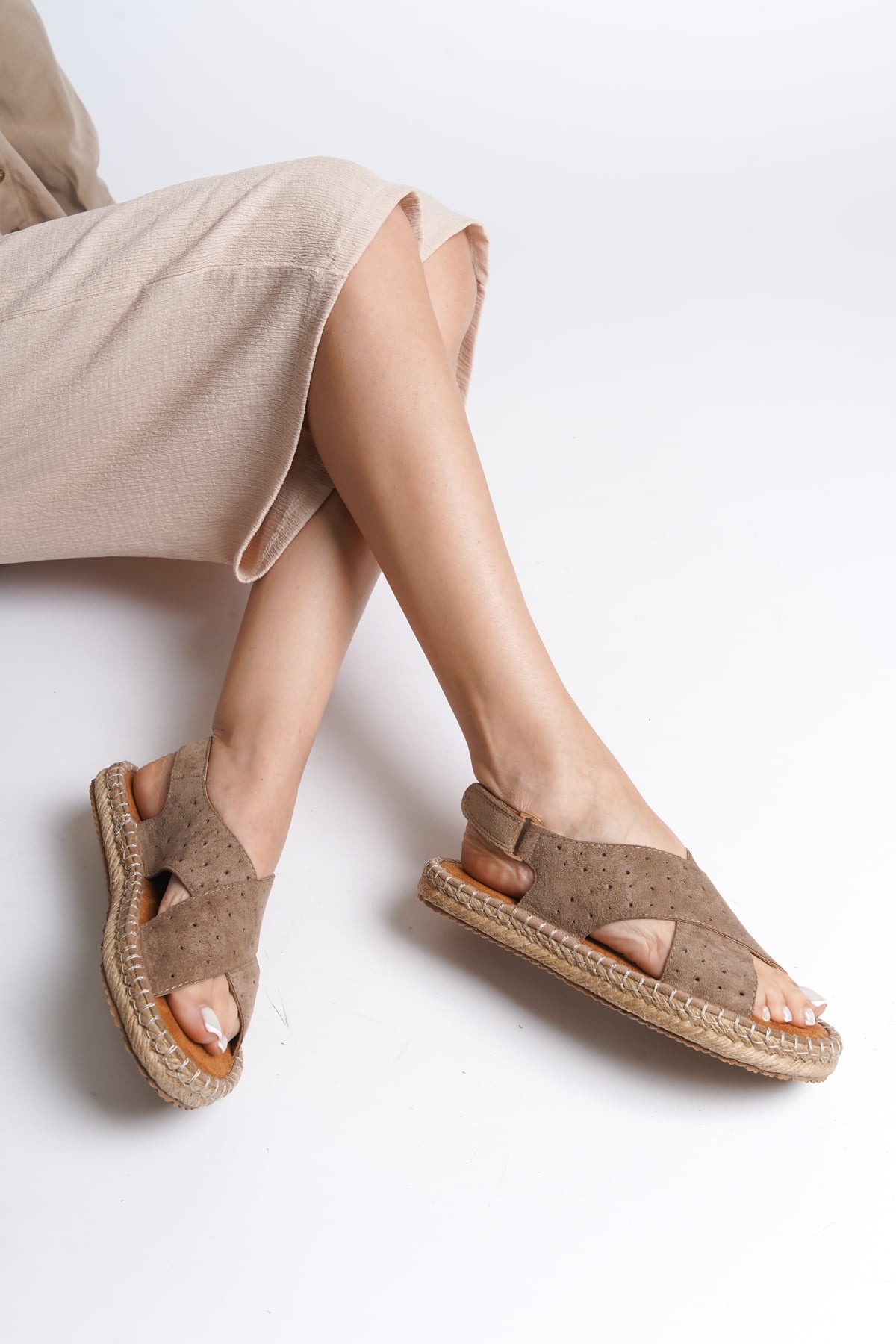 Capone Cross-Strapped Women Suede Mink Espadrille Sandals