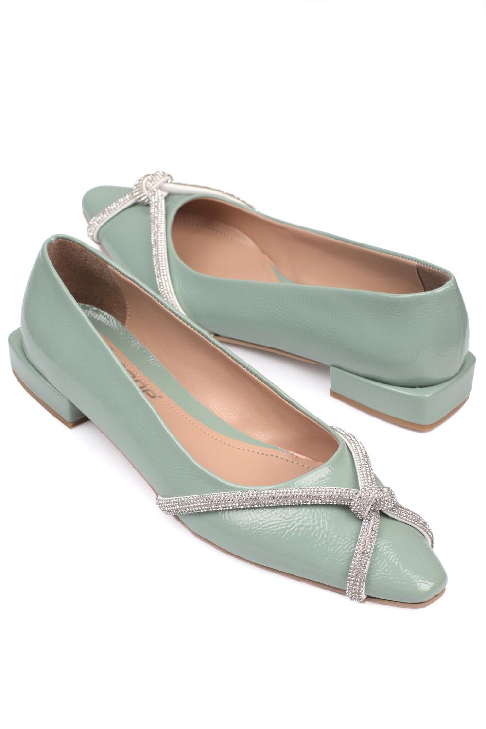 Capone Crystal Embellish Big Size Ballet Women Mint Green Flats caponeoutfitters
