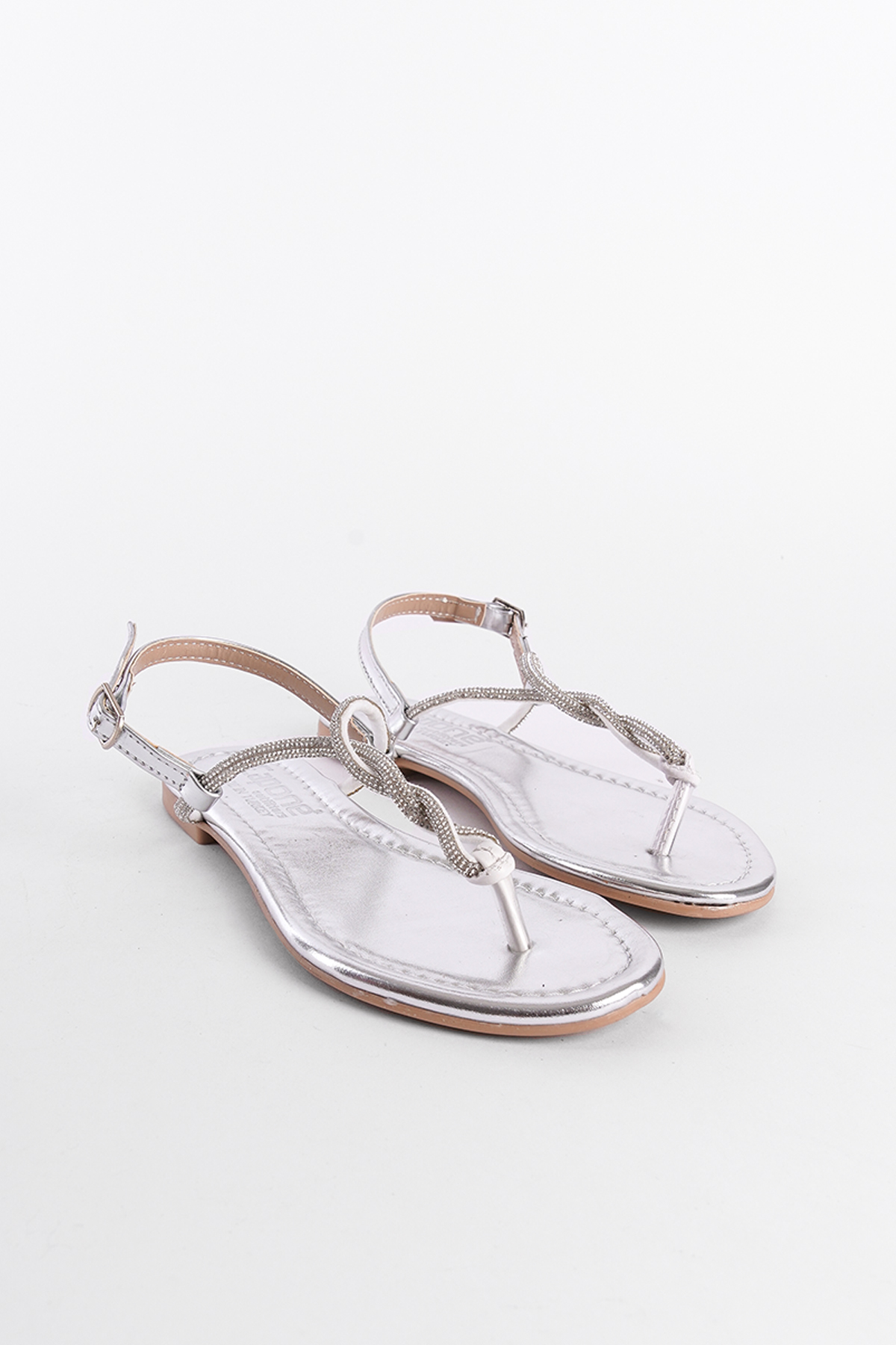 Capone Crystal Embellished Flat Heel Women Metallic Silver Thong Sandals