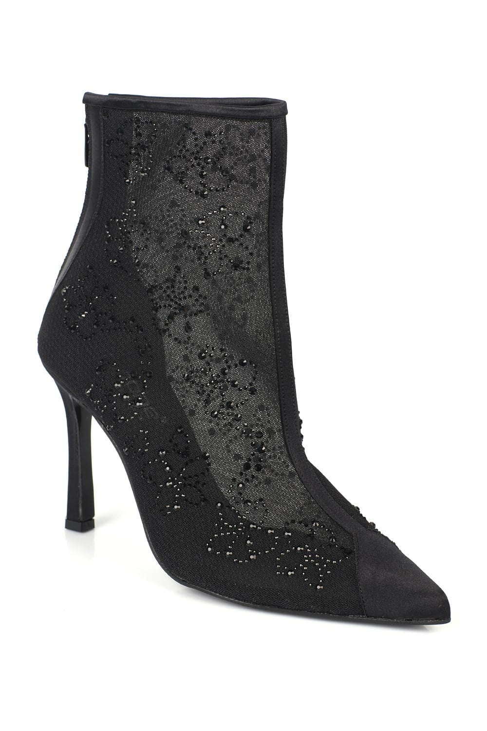 Capone Dennie Lace Crystal Embellished Pointed Toe Evening Women Black Ankle Boot