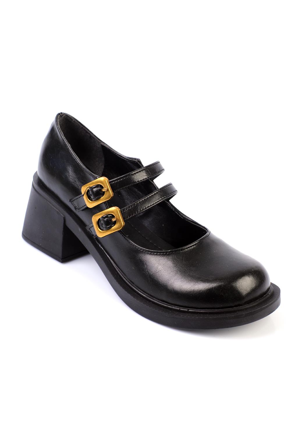 Capone Double Buckled Mary Jane Women Black Shoes
