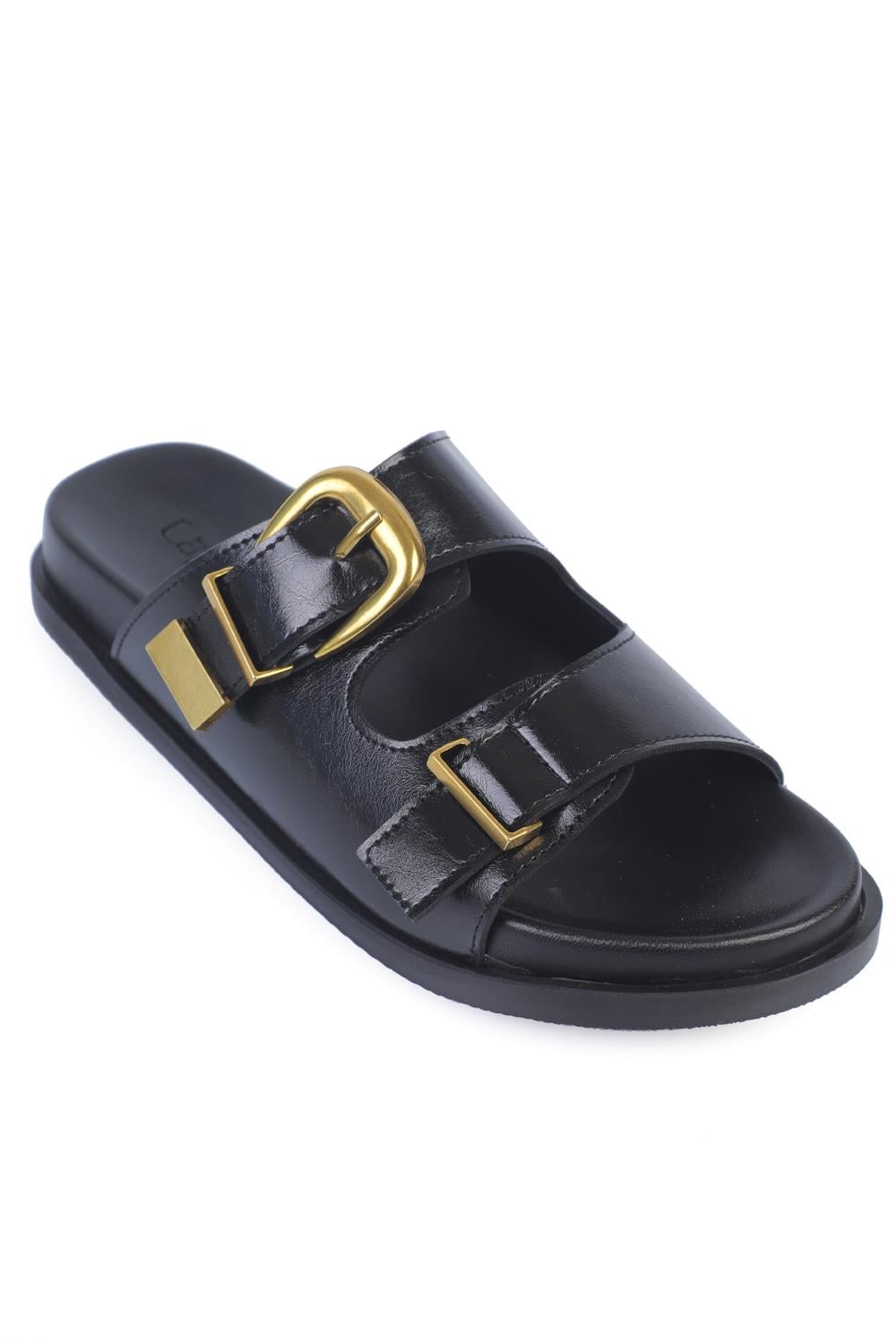Capone Double Buckled Women Black Comfort Sandals