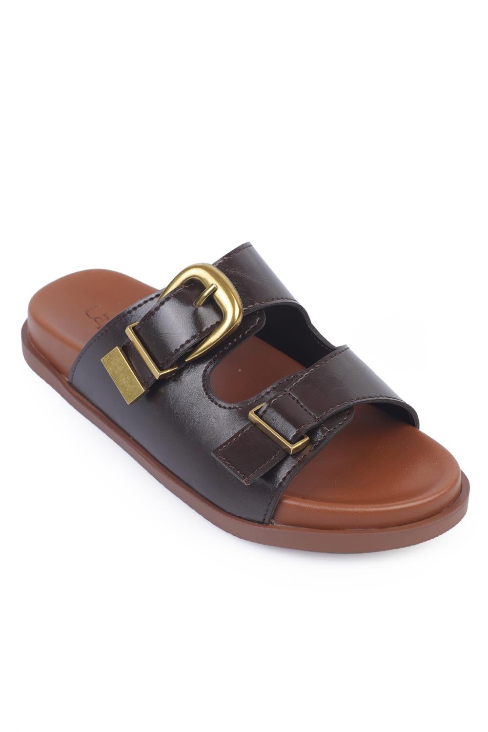 Capone Double Buckled Women Brown Comfort Sandals