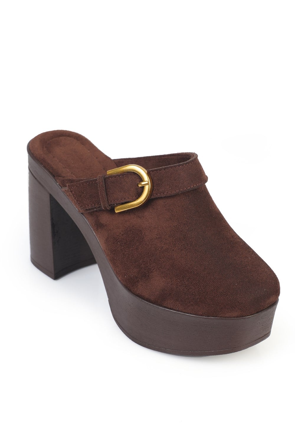 Capone Edith Platform Suede Look Ankle Strap Women Sued Brown Clog
