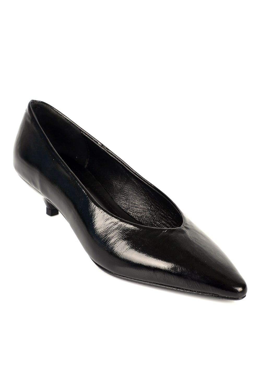 Capone Elwina Genuine Leather Pointed Toe Low Heel Women Black Stiletto