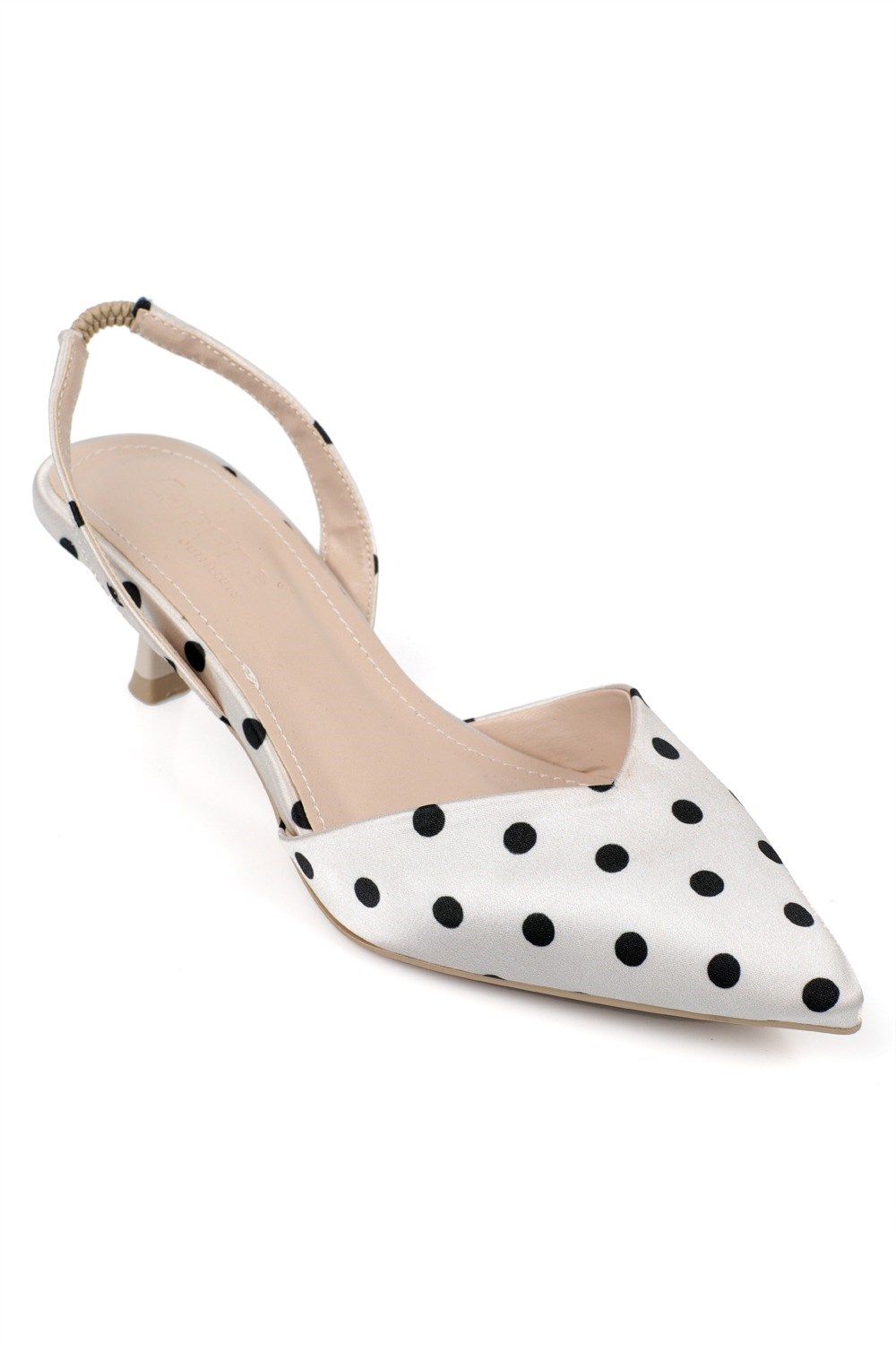 Capone Esmerelda Pointed Toe Slingback Mid Heel Women Beige Shoe
