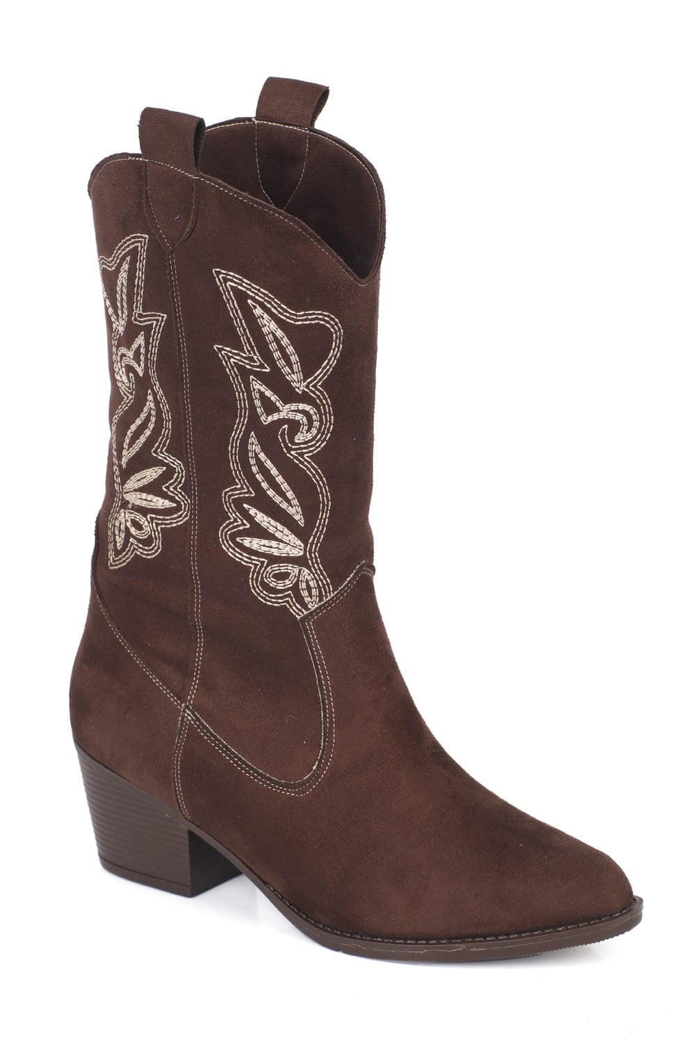 Capone Estrella Embroidered Women Sued Brown Cowboy Boot
