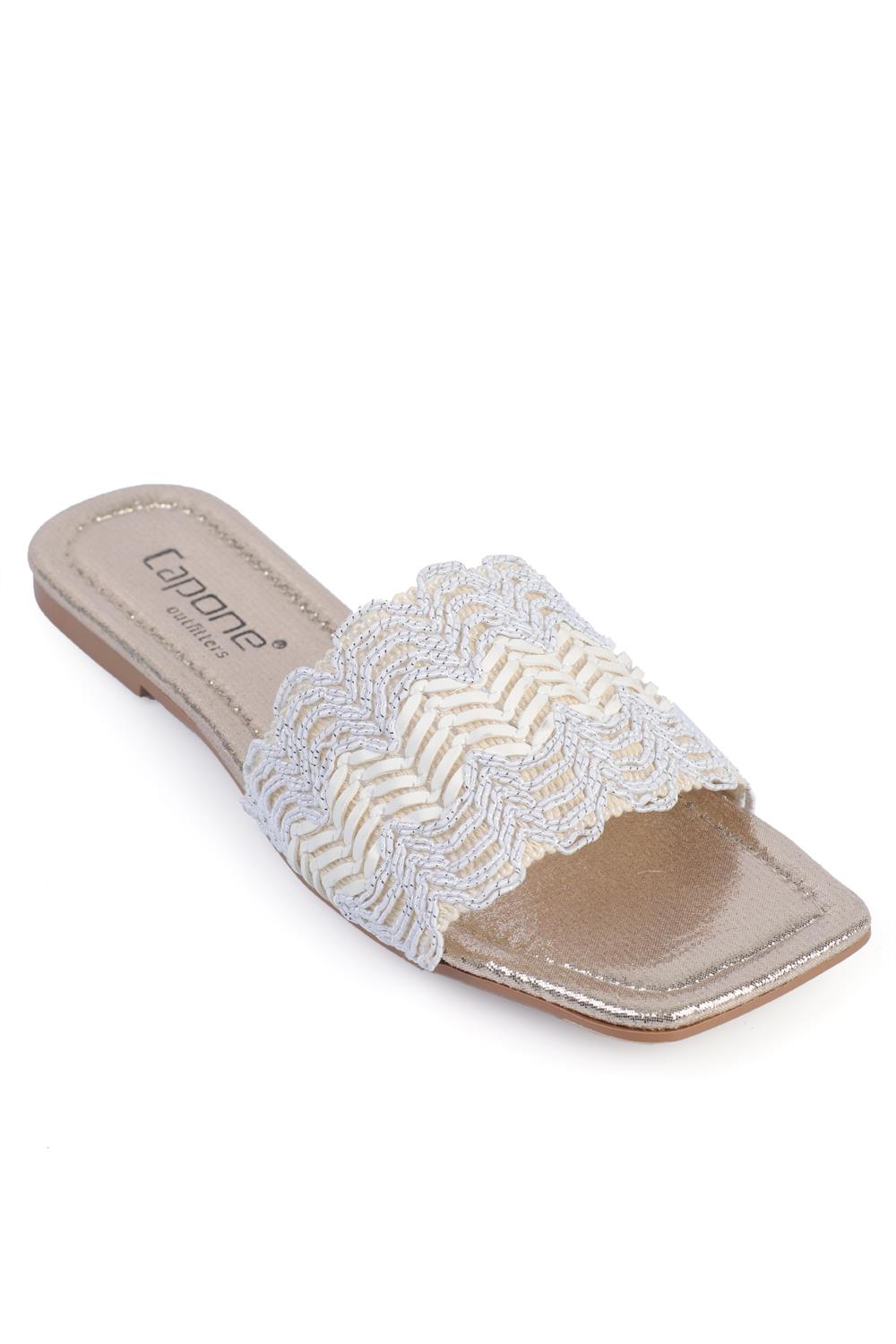 Capone Flat Heel Shiny Blunt Toe Women White Sandals