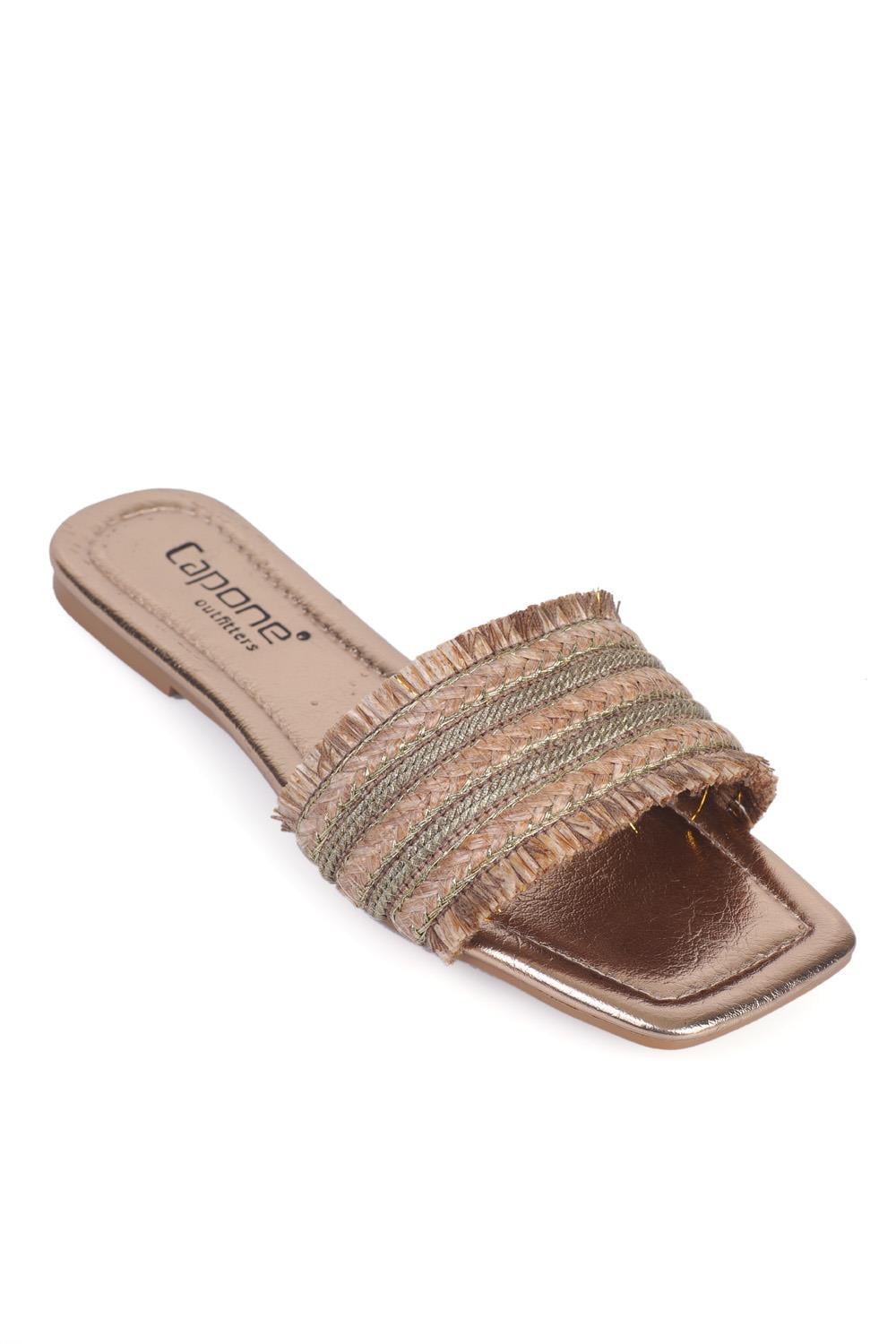 Capone Flat Heel Straw Blunt Toe Women Mink Sandals
