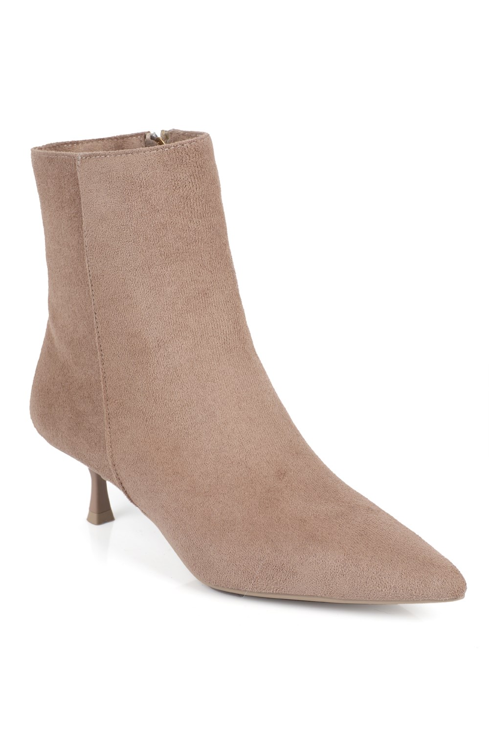 Capone Freya Suede Look Pointed Toe Low Heel Pull-On Casual Women Sued Mink Ankle Boot