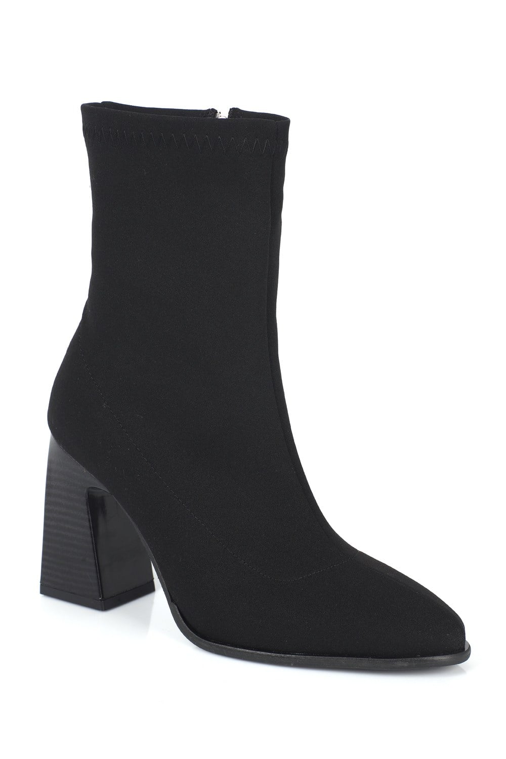 Capone Gennifer Stretch Side Zip Pointed Toe Heeled Women Nubuck Black Ankle Boot