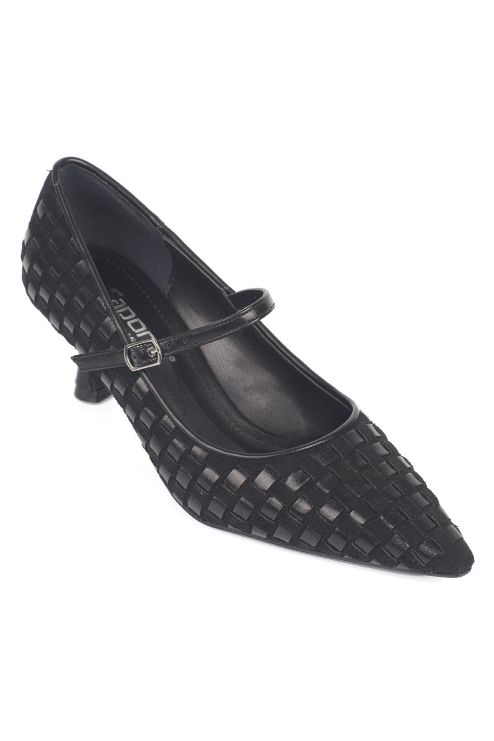 Capone Gerta Suede Look Handwoven Pointed Toe Women Sued Black Mary Jane Shoes