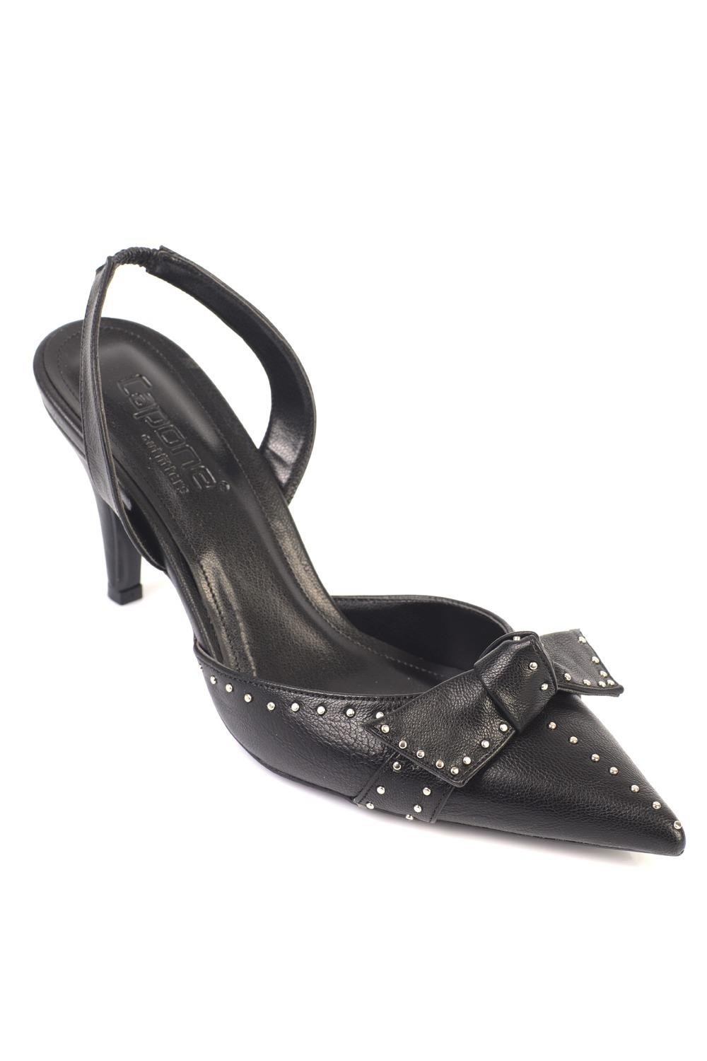 Capone Gisela Mid Heel Metal Studded Bow Detail Open Back Women  Shoe