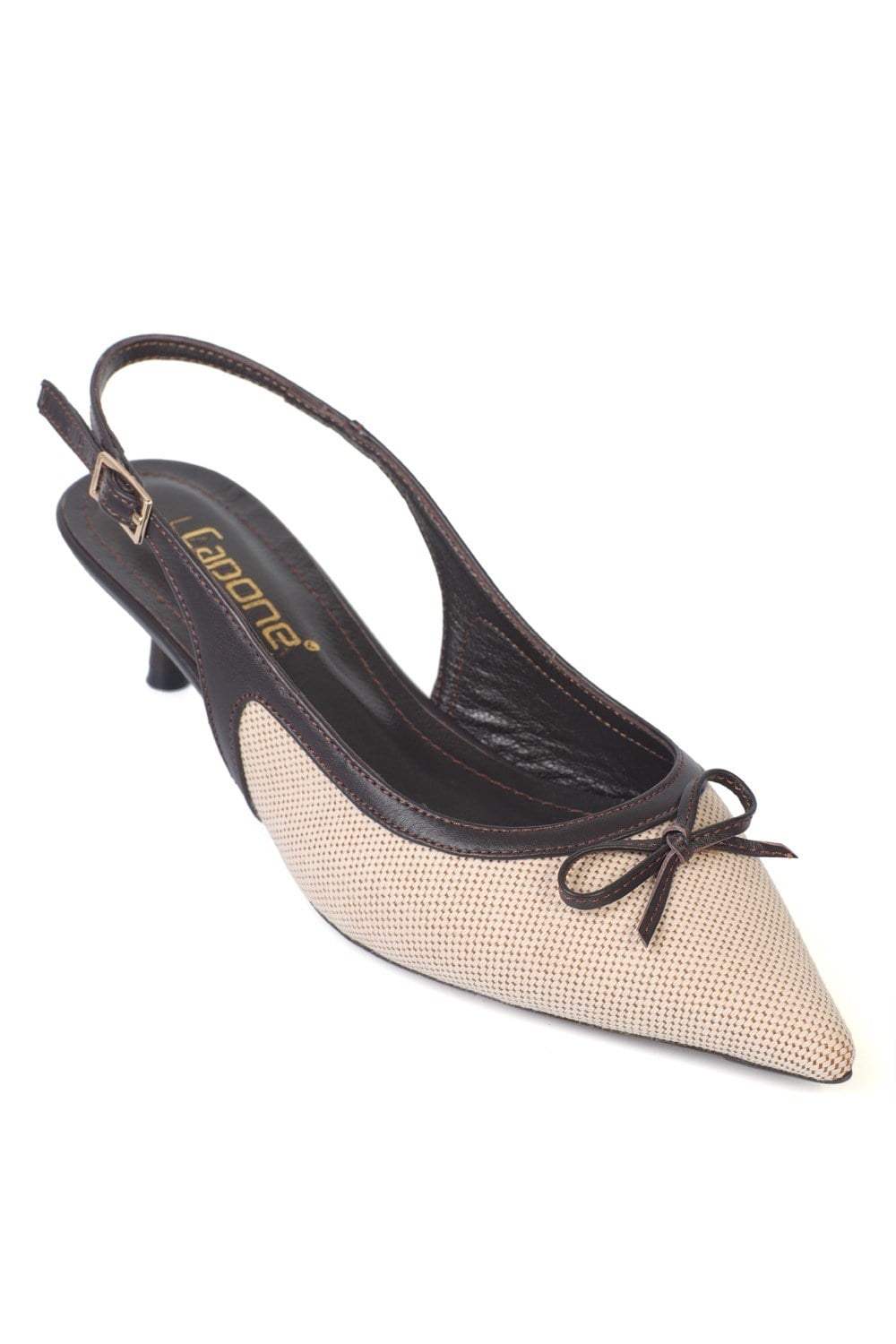 Capone Gwenn Genuine Leather Pointed Toe Open Back Mid Heel Women Brown Shoe