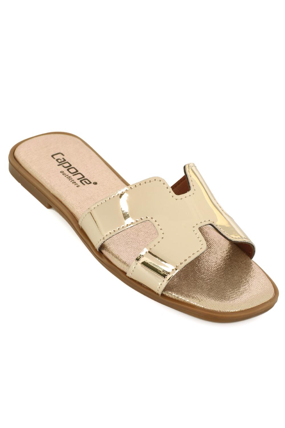 Capone Halsey Women Gold Slide Flat Sandals