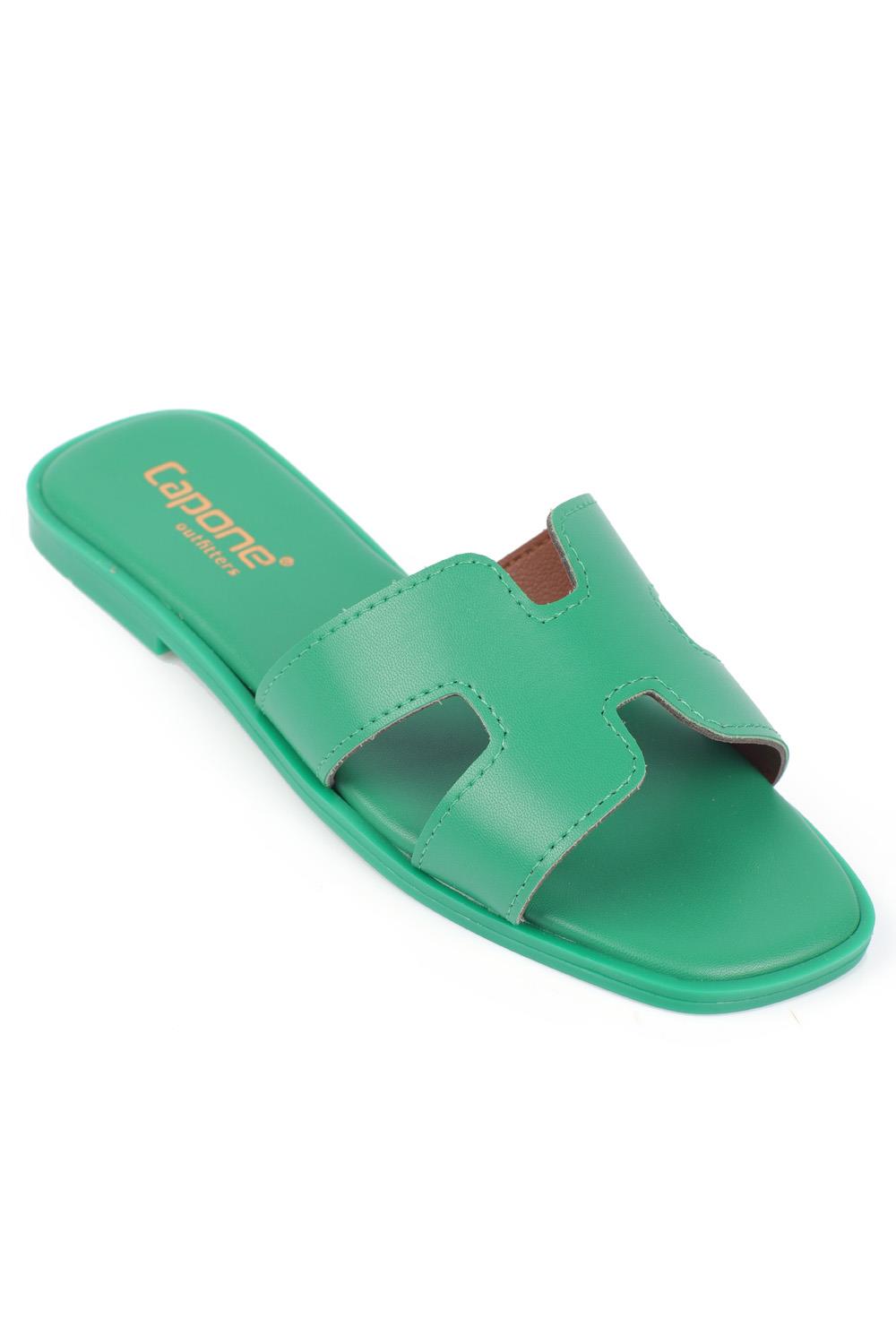 Capone Halsey Women Green Slide Flat Sandals