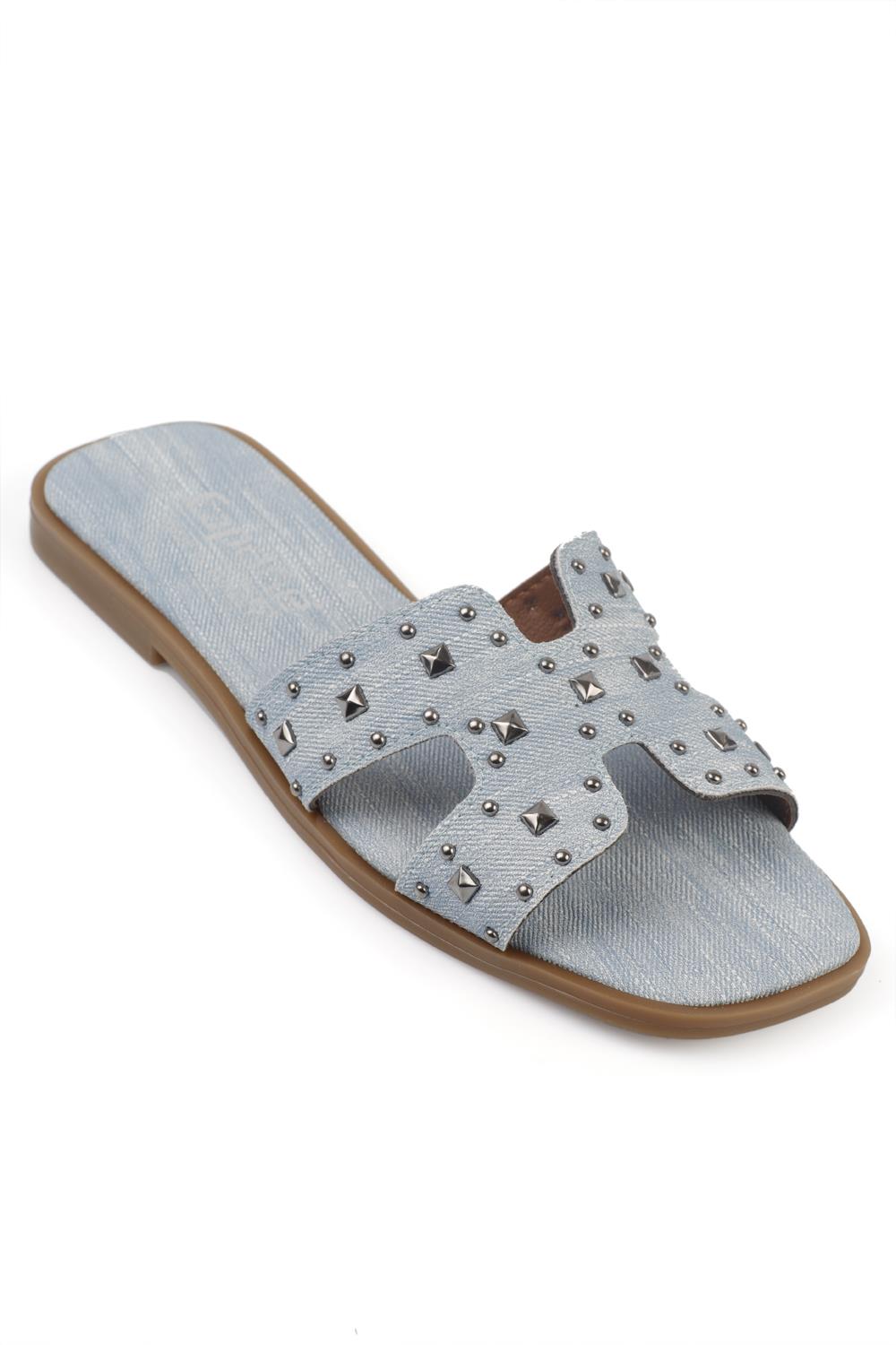 Capone Halsey Women Light Blue Slide Flat Sandals