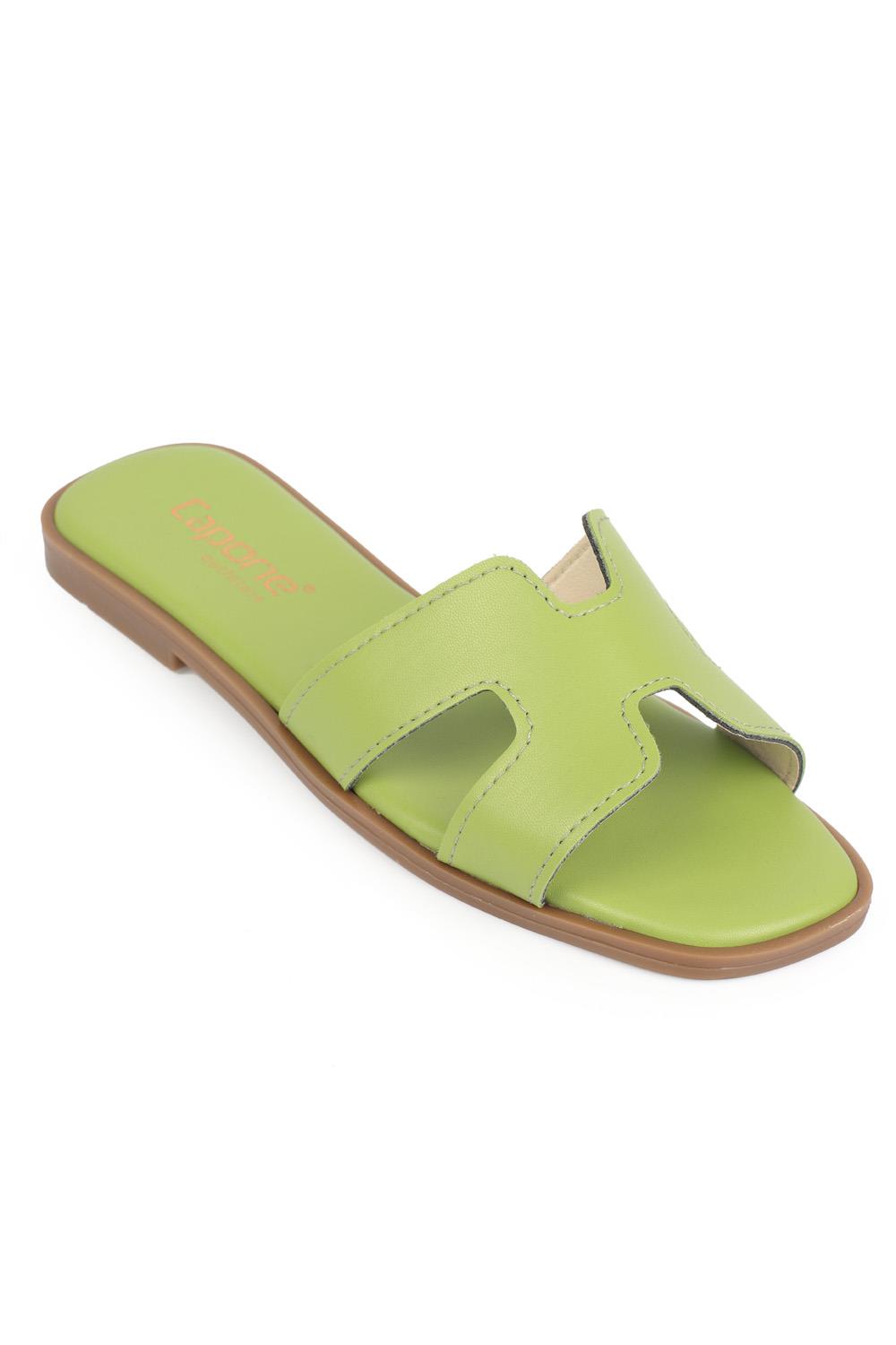 Capone Halsey Women Pistachio Green Slide Flat Sandals