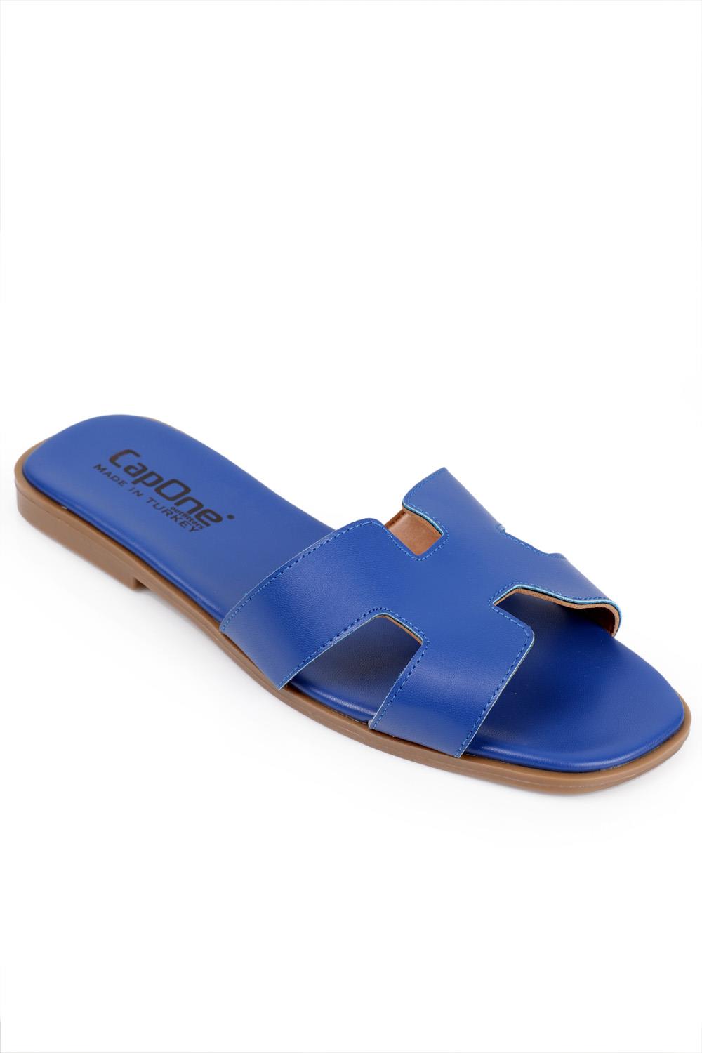 Capone Halsey Women Sax Blue Slide Flat Sandals