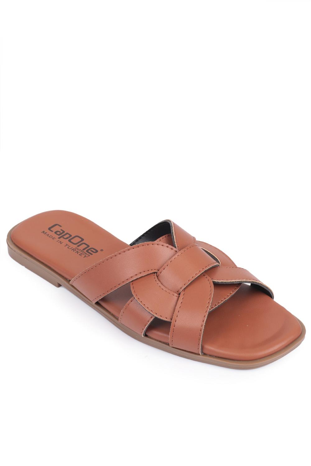 Capone Halsey Women Tan Slide Flat Sandals