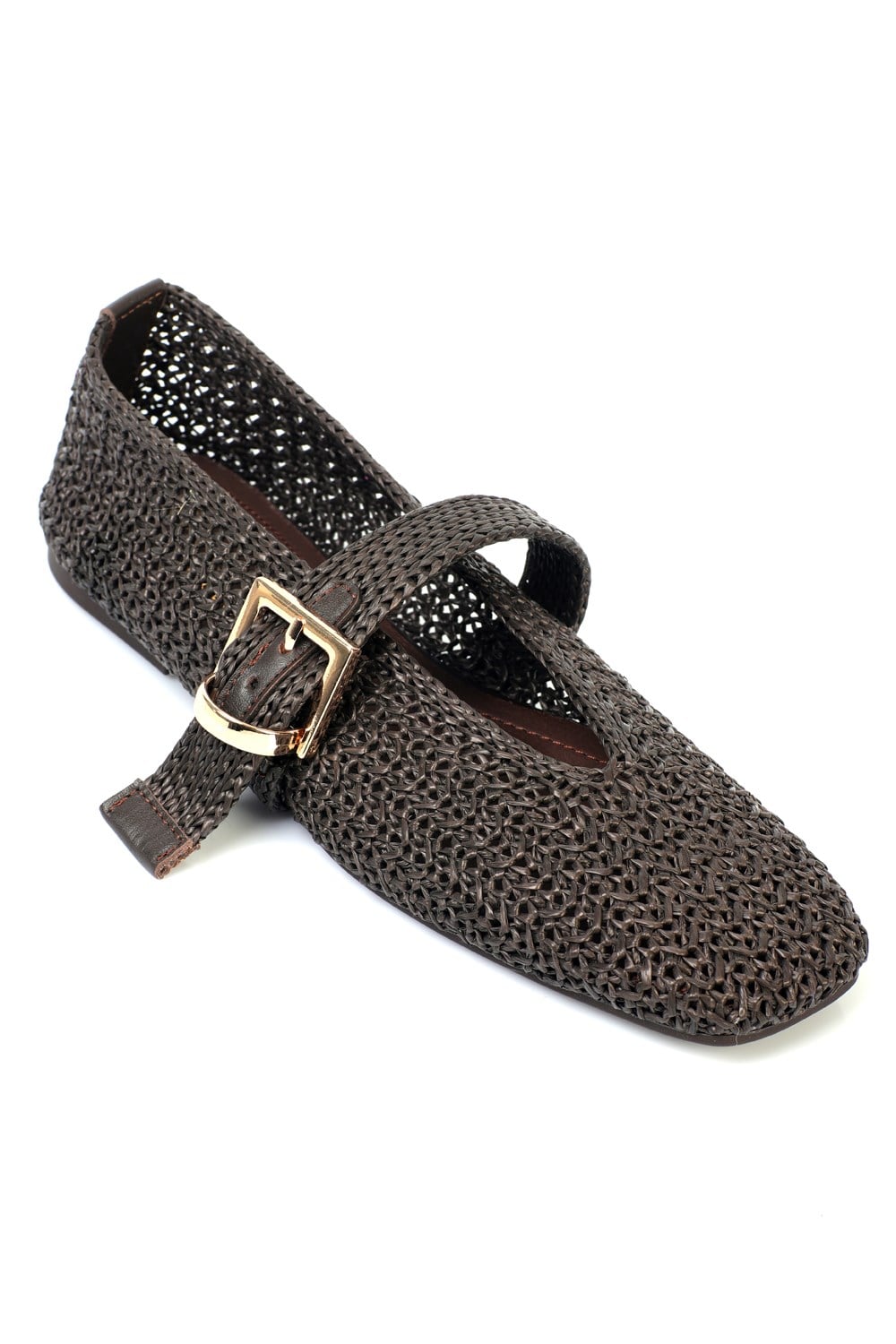 Capone Handwoven Raffia Leather Lined Women Brown Ballet Flat