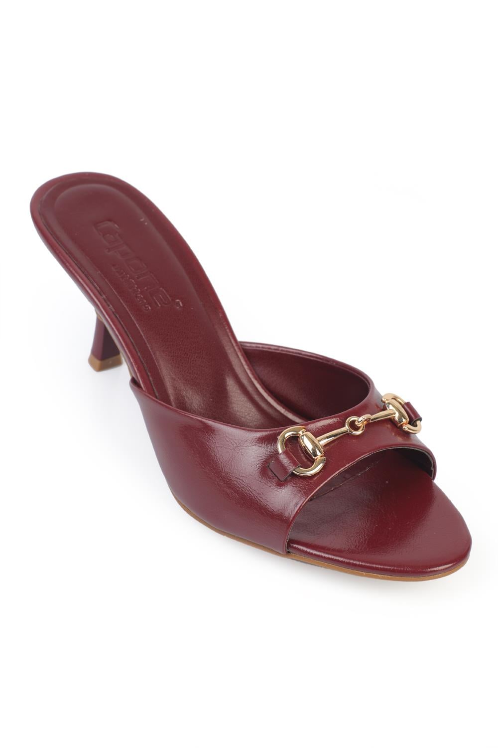 Capone Irena Pointed Toe Metal Buckle Mid Heel Elegant Women Burgundy Sandal