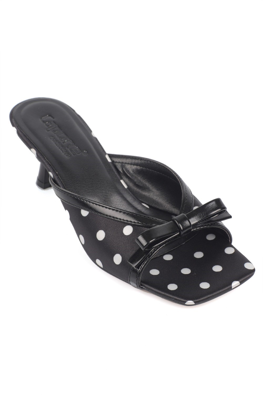 Capone Issy Satin Mid Heel Square Toe Women Black Sandal
