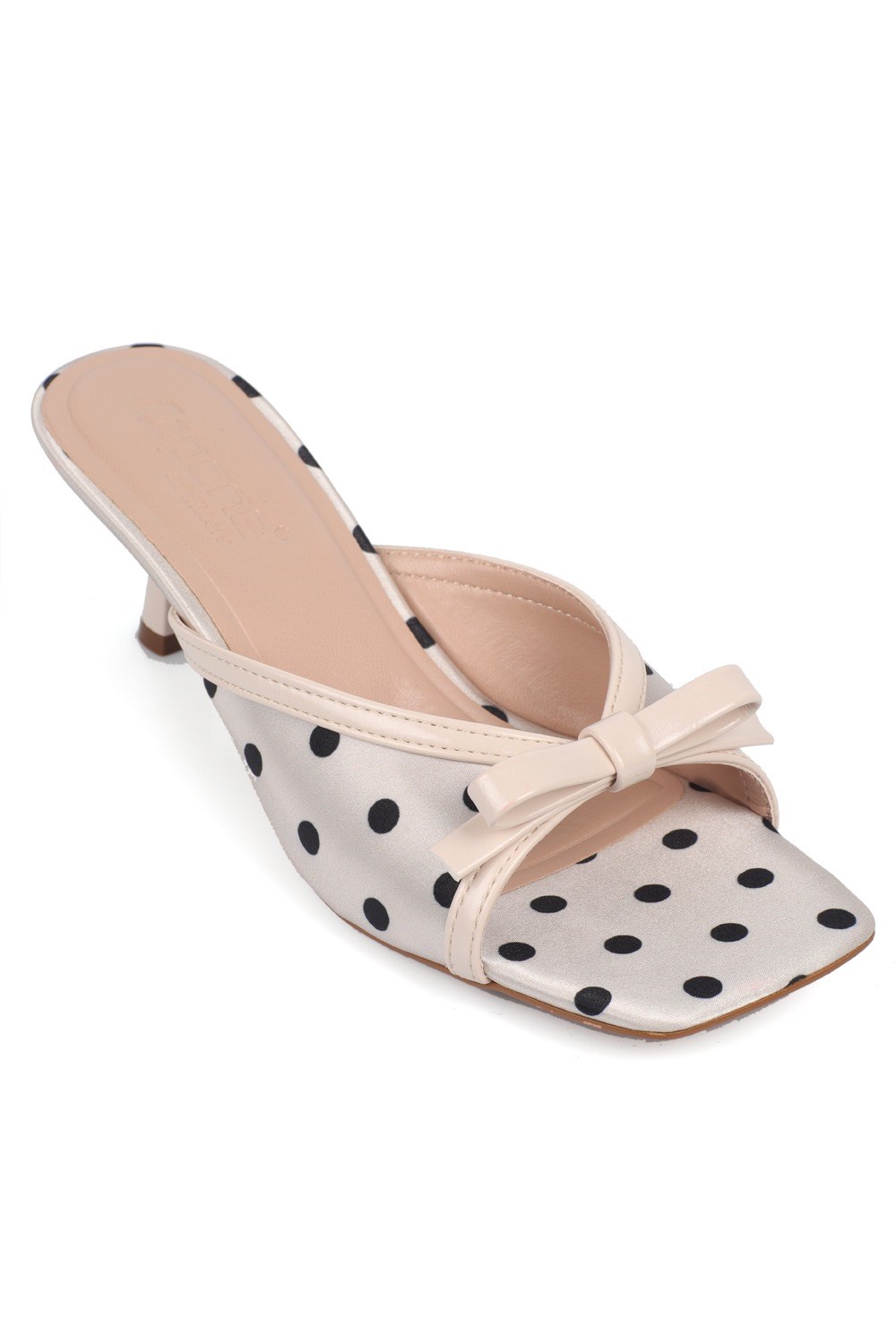 Capone Issy Satin Mid Heel Square Toe Women Beige Sandal