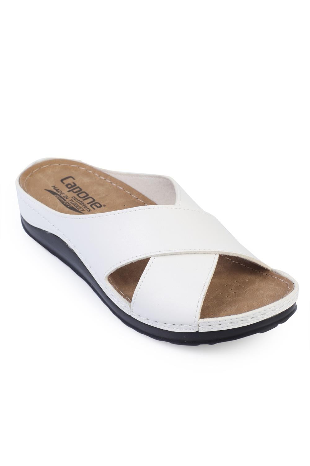 Capone Ivory 107001 Women White Cross Band Slide Comfort Anatomical Sandals