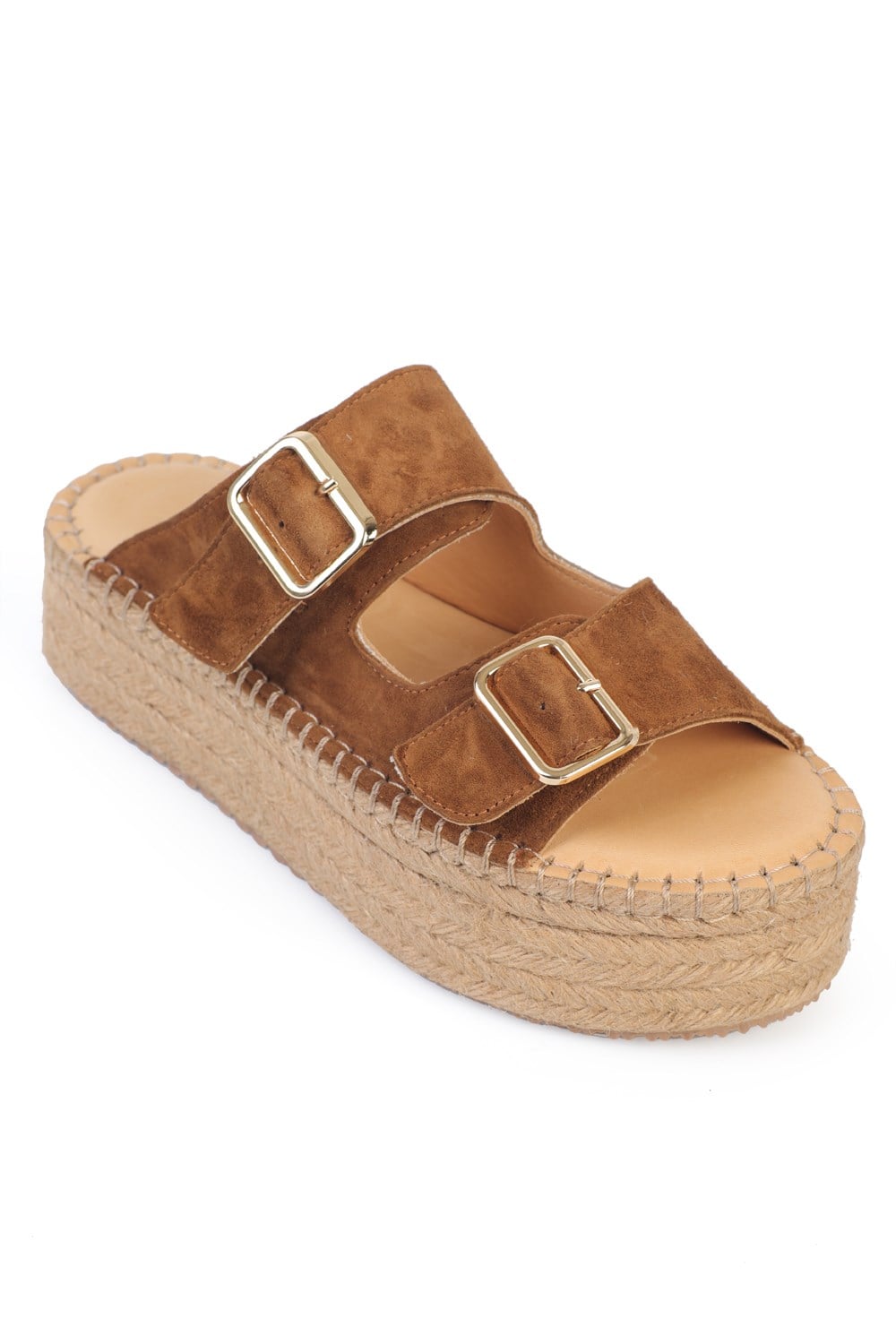 Capone  Joellyn Genuine Leather Suede Espadrille Sole Women Tan Sandal