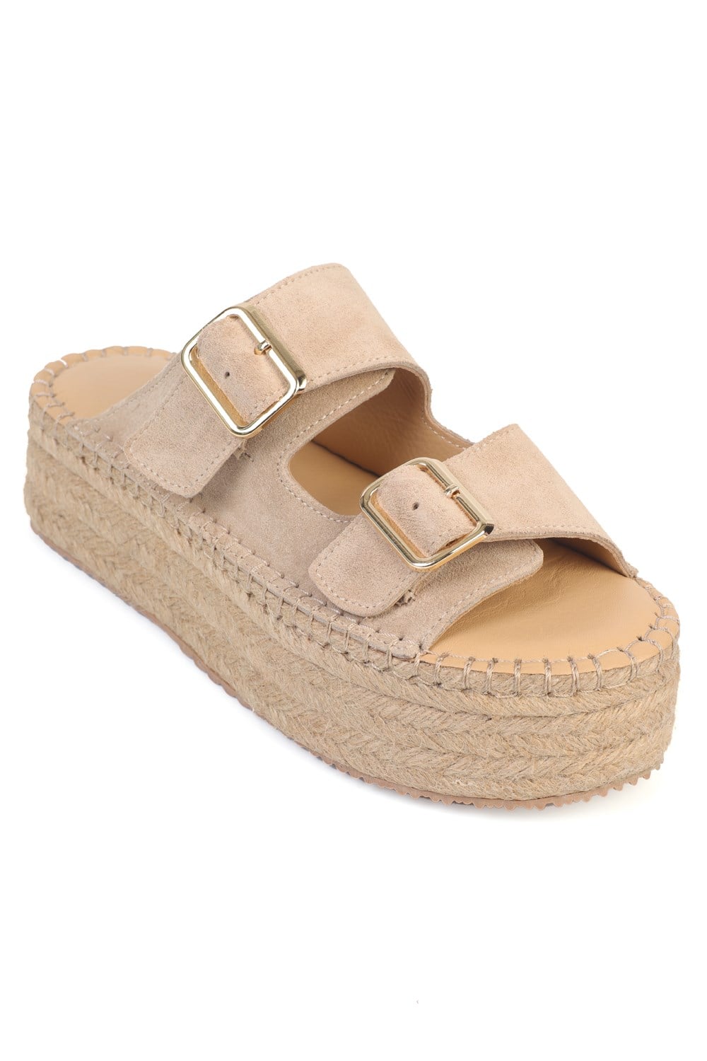 Capone  Joellyn Genuine Leather Suede Espadrille Sole Women Beige Sandal
