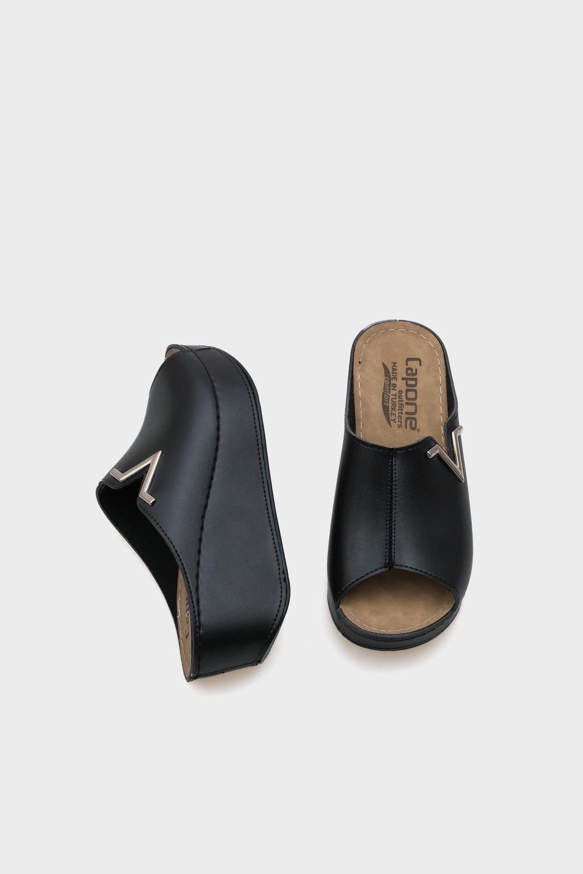 Capone 6145 Women Black Platform V Clip Accessory Sandals