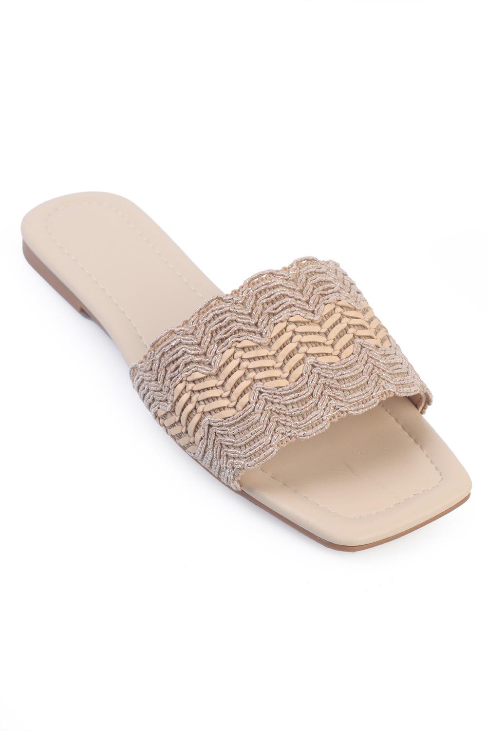 Capone Katya Flat Heel Shiny Blunt Toe Women Beige Sandals