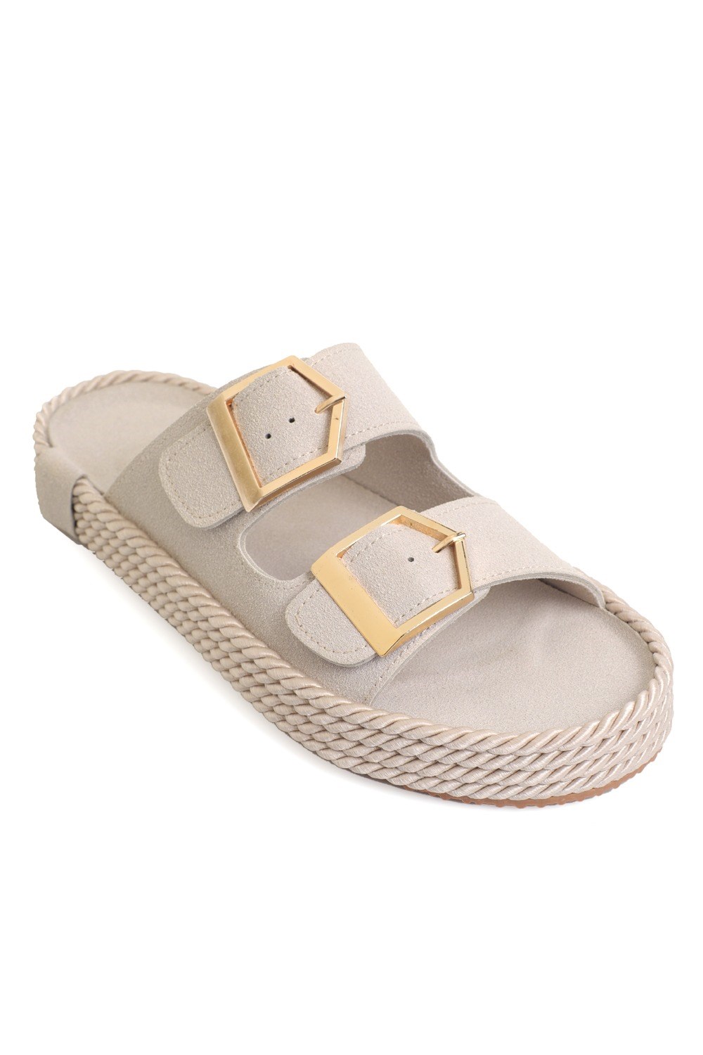 Capone Keslie Suede Look Metal Buckle Comfort Women Stone Sandal