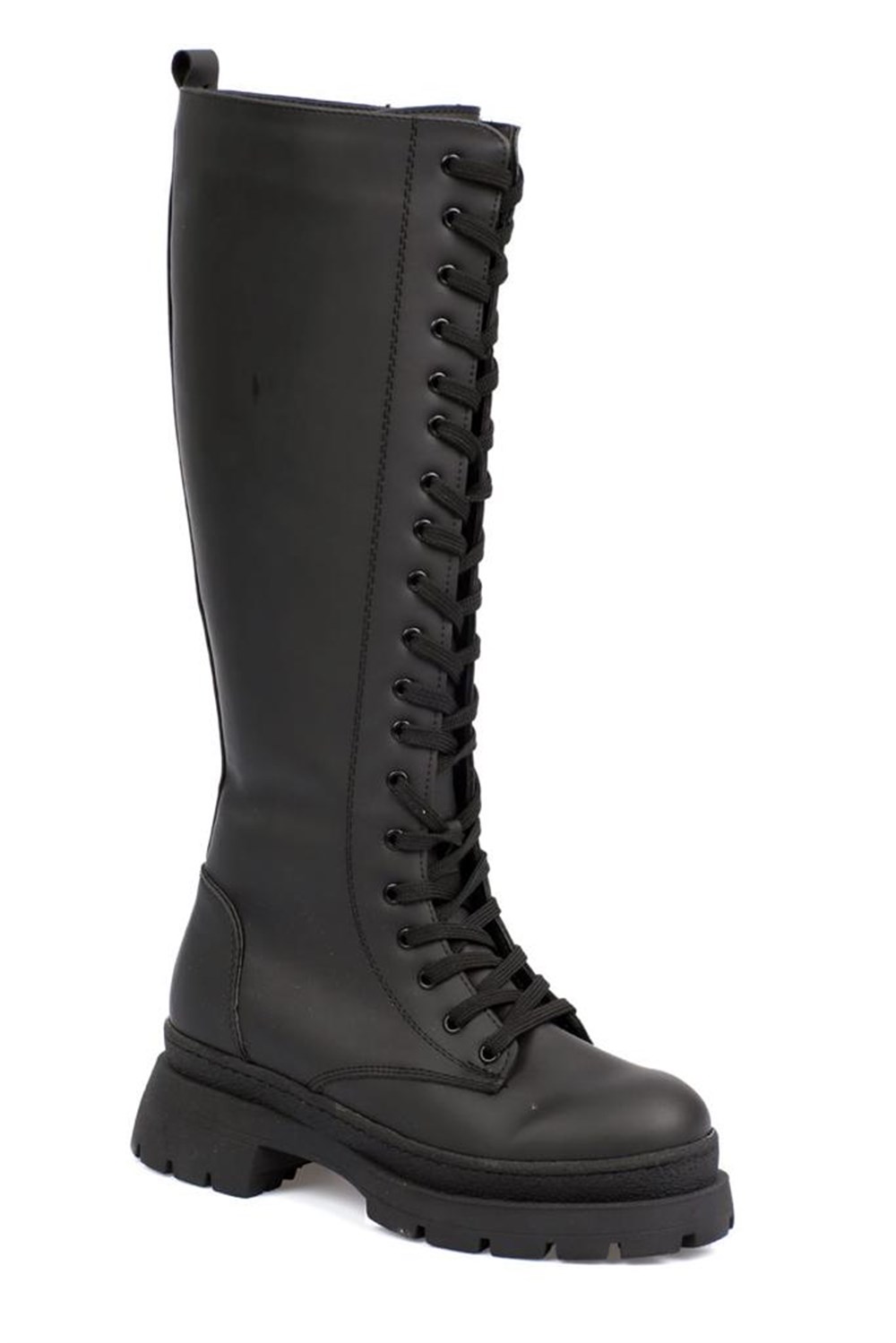 Capone Knee Height Front Lace Up Inner Side Zipper Trak Sole Capone Knee Height Front Lace Up Inner Side Zipper Trak Sole