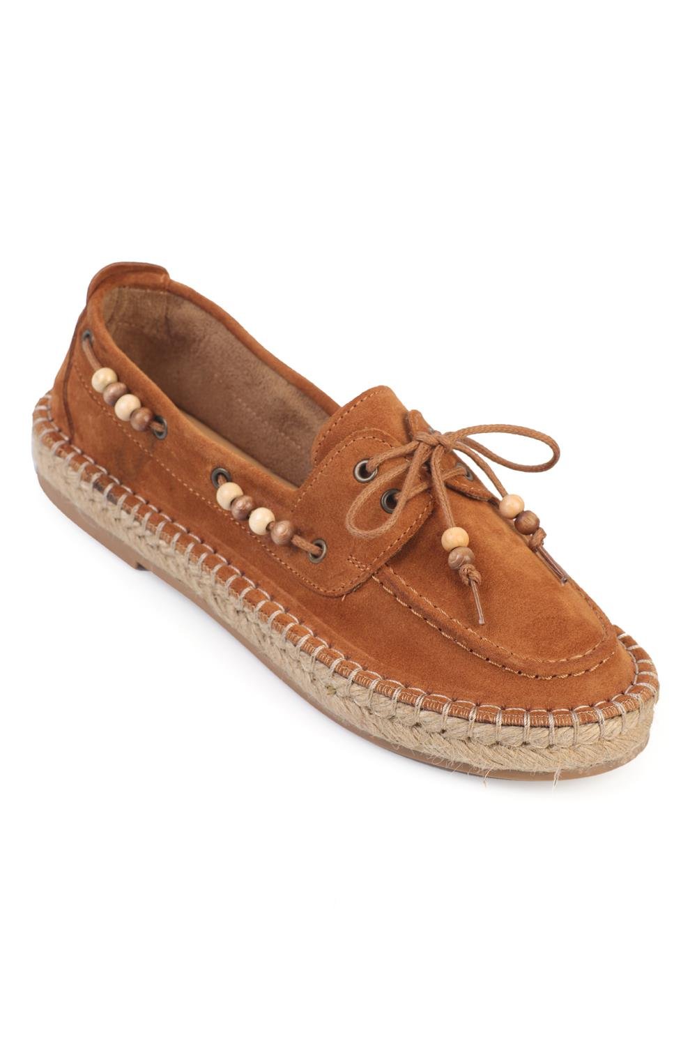 Capone Kriste Genuine Leather Suede Espadrille Sole Beaded Women Tan Loafer