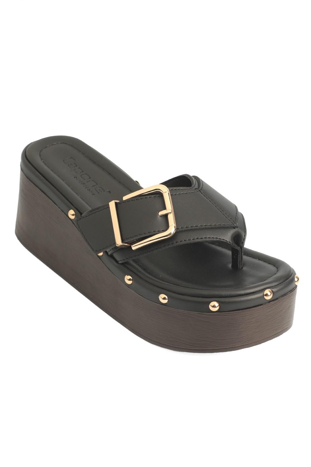 Capone Kristi Wedge Heel Thong Women Black Clog