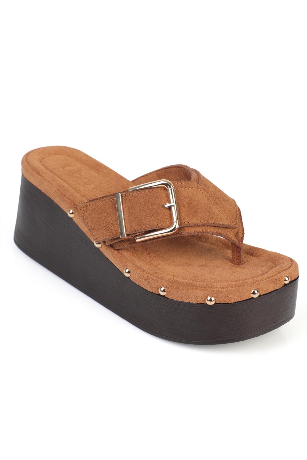 Capone Kristi Wedge Heel Thong Women Sued Tan Clog