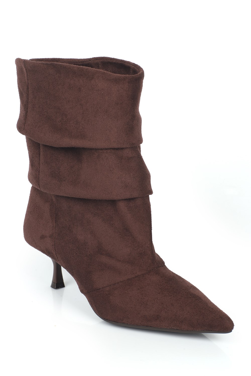 Capone Kristien Pointed Toe Pull-On Ruched Suede Look Women Sued Brown Boot