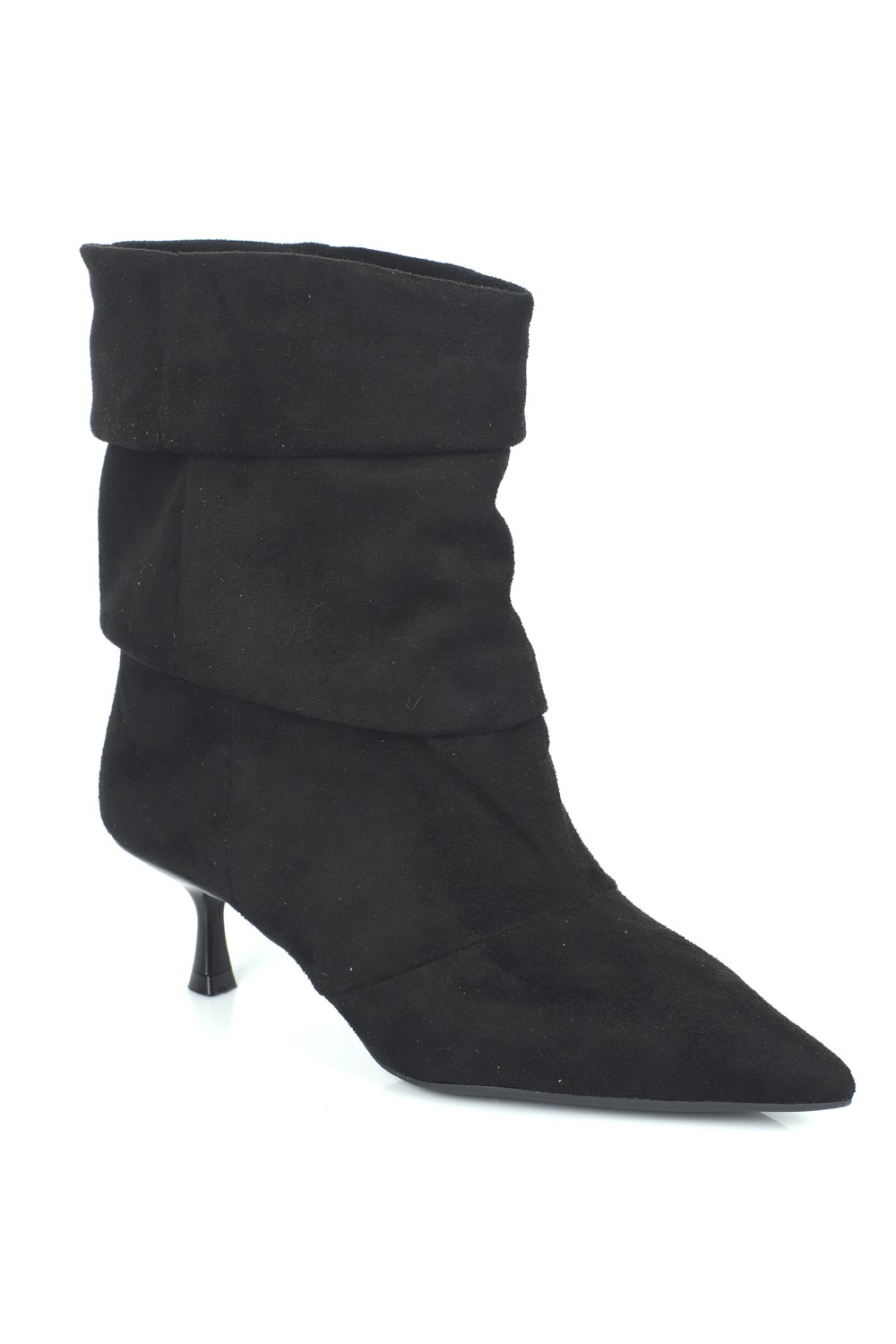 Capone Kristien Pointed Toe Pull-On Ruched Suede Look Women Sued Black Boot