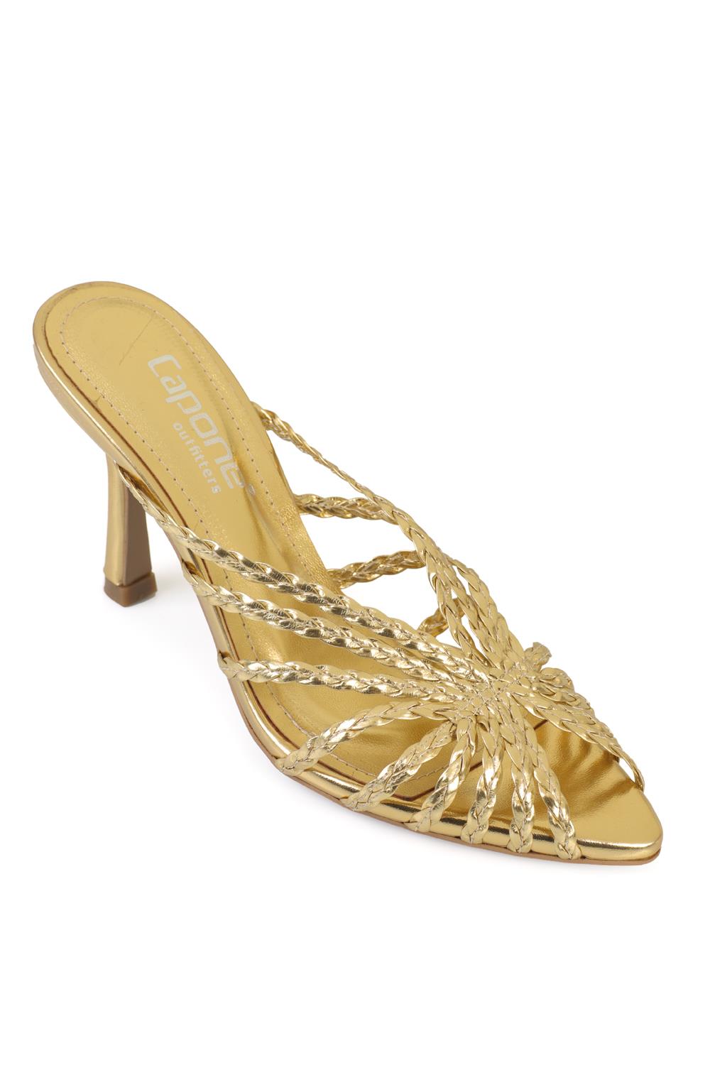 Capone Lacie Woven Mid Heel Elegant Women Gold Sandal