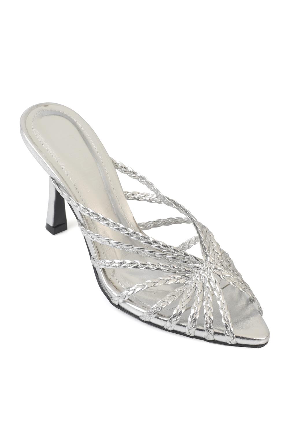 Capone Lacie Woven Mid Heel Elegant Women Silver Sandal