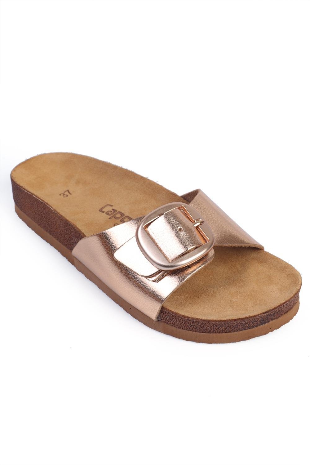 Capone Large Buckled Anatomical Cork Sole Leather Sandal